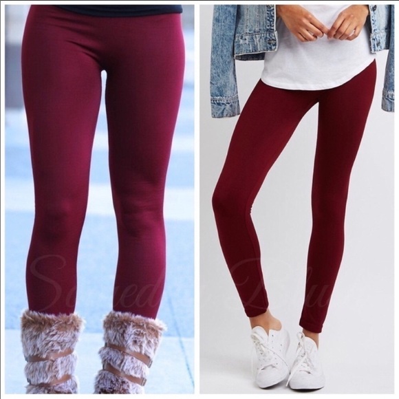 Wine Soft Fleece Lined High Waist Leggings - Picture 3 of 4